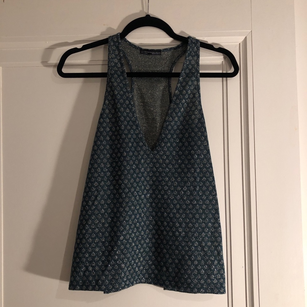 Zara Jade Metallic Low V-Neck Tank, Size M